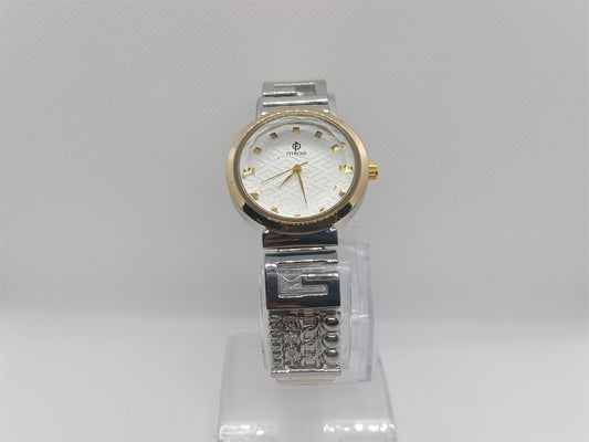 Elegant Grace Ladies Watch – Silver Chain, Textured Dial, Crystal Markers