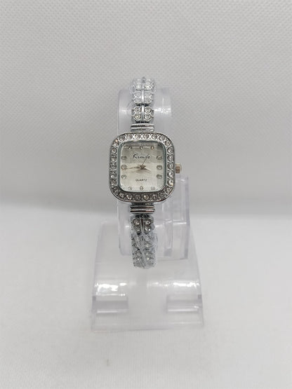 Silver Rectangular Crystal Ladies Watch