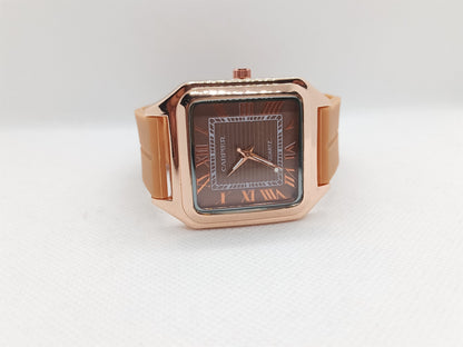 Men’s Square Dial Watch with Magnetic Lock – Brown Edition