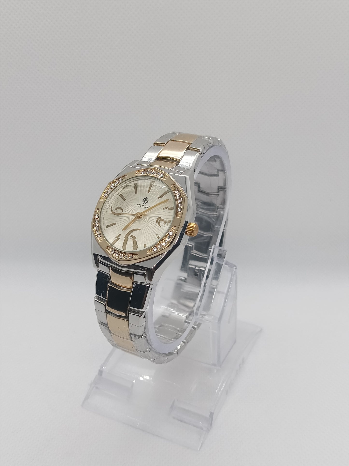 Two-Tone Grace Ladies Watch – Silver & Gold, Champagne Dial, Crystal Detailing