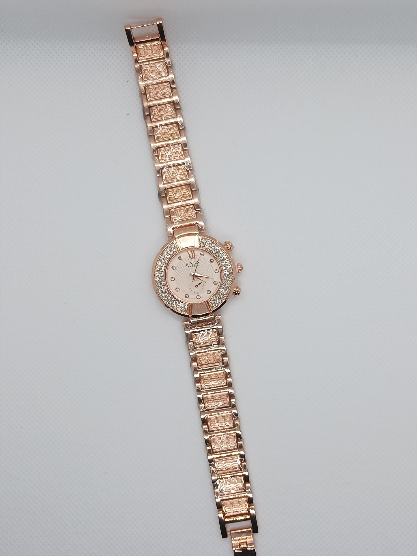 Ladies Crystal Bezel Watch – Rose Gold Dial With Stainless Steel Strap