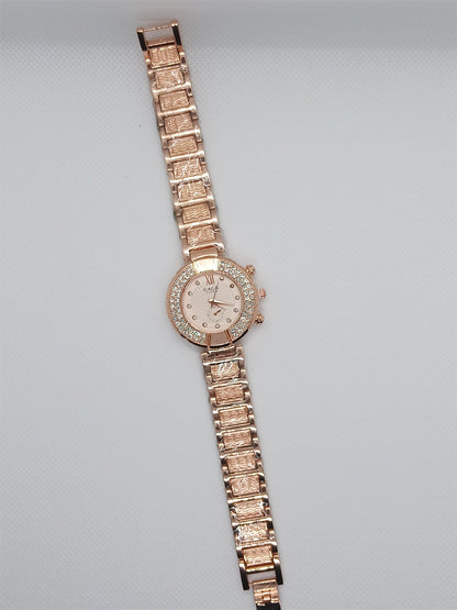 Ladies Crystal Bezel Watch – Rose Gold Dial With Stainless Steel Strap