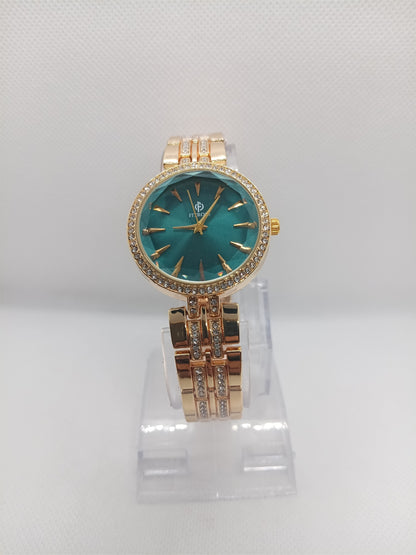 Royal Emerald Green Dial Women’s Watch with Golden Strap