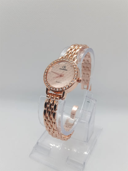 Rose Radiance Ladies Watch – Textured Rose Dial, Rose-Gold Bracelet, Crystal Bezel, Elegant Design