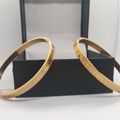 Luxury Monogram Engraved Gold Stainless Steel Bracelet – Unisex