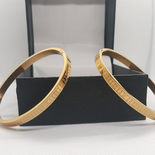 Luxury Monogram Engraved Gold Stainless Steel Bracelet – Unisex