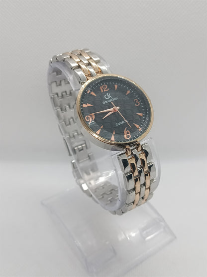 Elegant Black Dial Women’s Watch with Two-Tone Strap