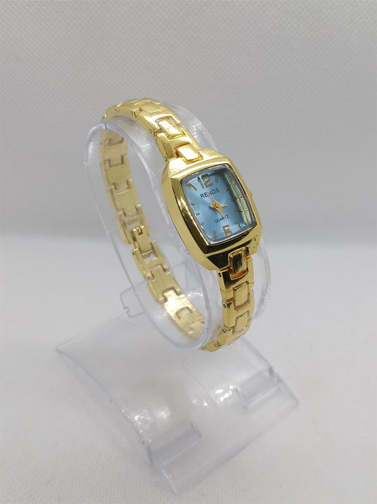 Blue Dial Gold Rectangular Ladies Watch