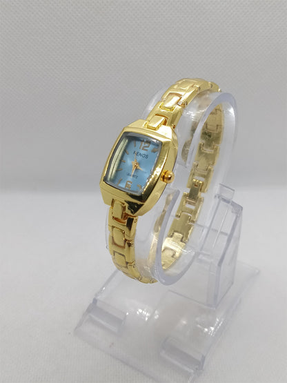 Blue Dial Gold Rectangular Ladies Watch