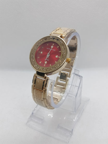 Gold Mesh Ladies Watch – Red Dial