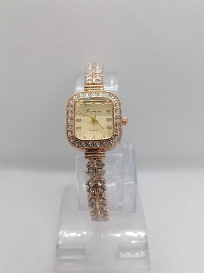Rose Gold Rectangular Crystal Ladies Watch