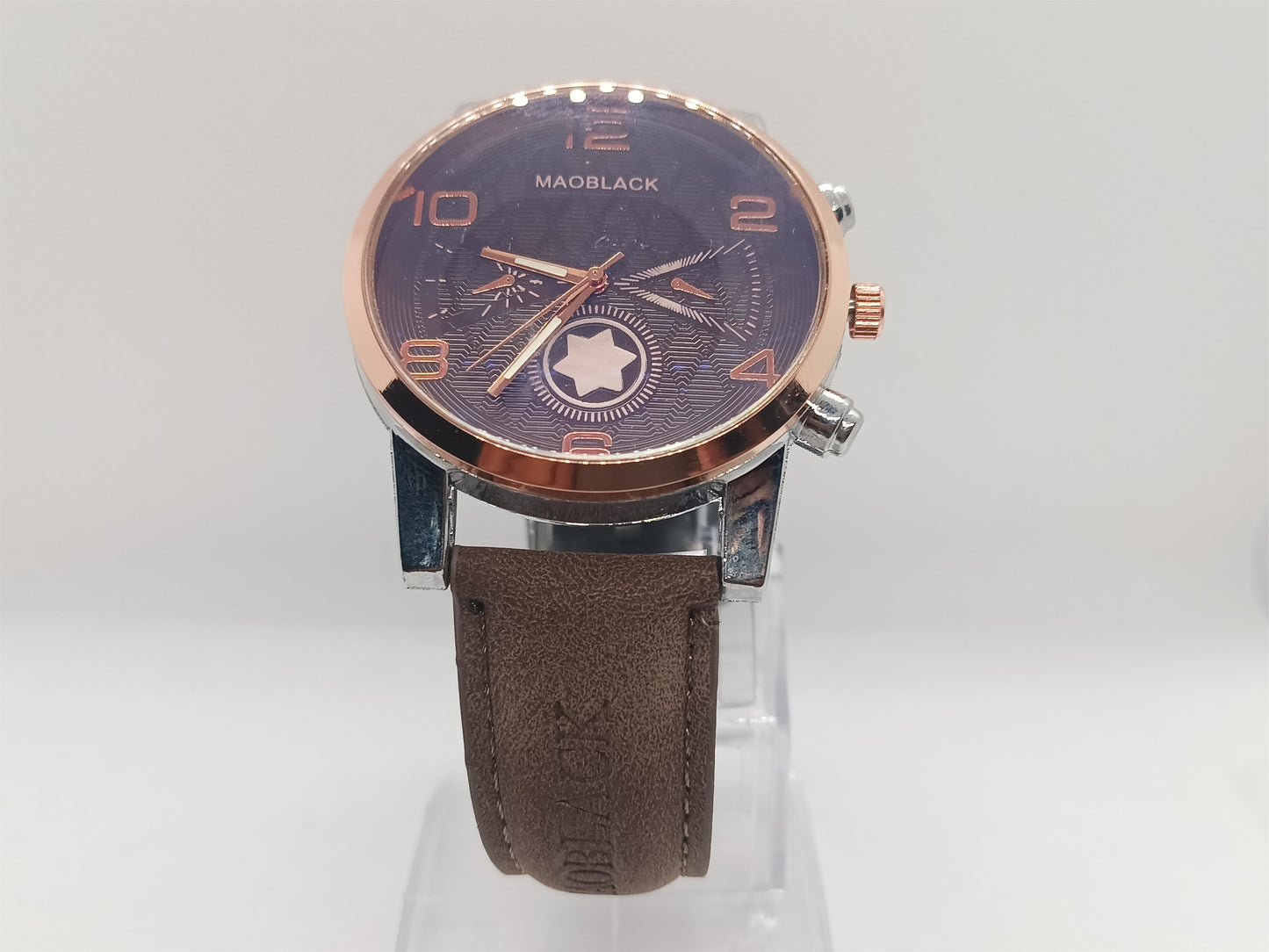 Rose-Gold Purple Dial Men’s Watch – MAOBLACK Heavy Dial, Brown Suede Leather Strap