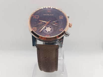 Rose-Gold Purple Dial Men’s Watch – MAOBLACK Heavy Dial, Brown Suede Leather Strap