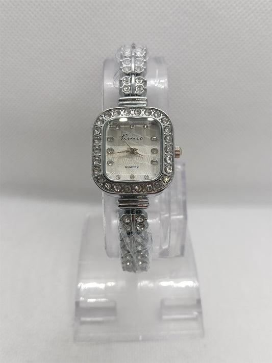 Silver Rectangular Crystal Ladies Watch
