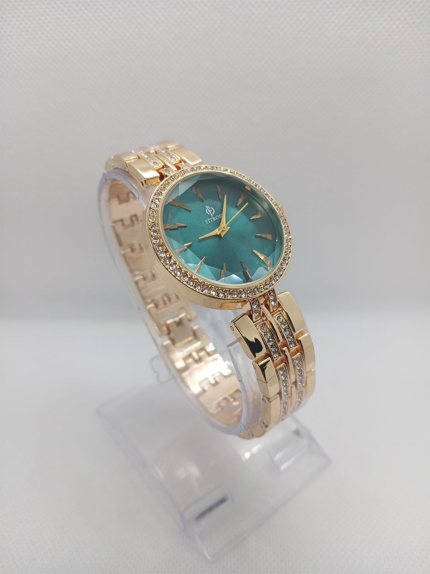Royal Emerald Green Dial Women’s Watch with Golden Strap