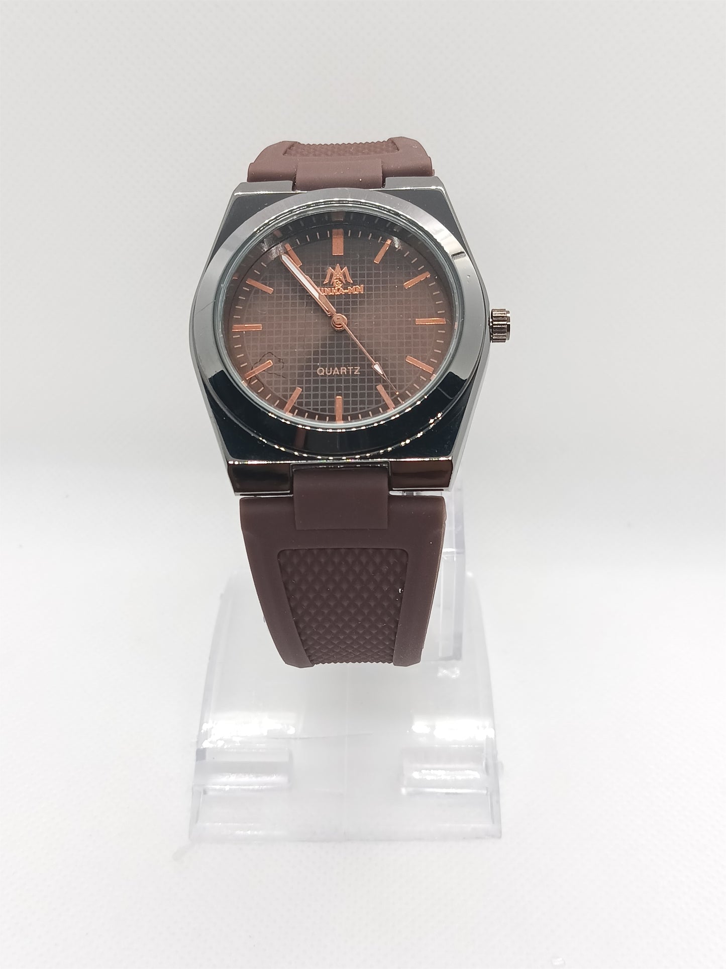 Brown Dial Men’s Watch – Rubber Strap, Water Resistant, Stylish Everyday Wear