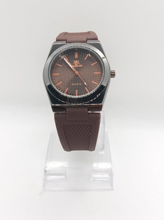 Brown Dial Men’s Watch – Rubber Strap, Water Resistant, Stylish Everyday Wear