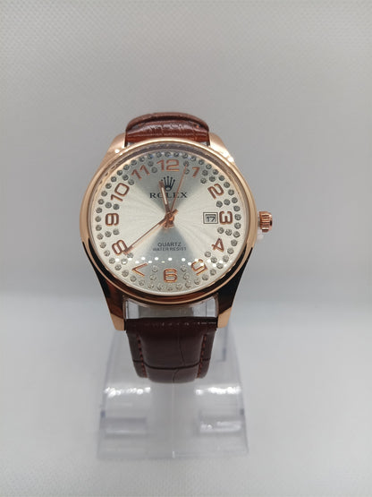 Premium White Dial Men’s Watch – Brown Leather Strap, Classic Luxury Design, Date Feature