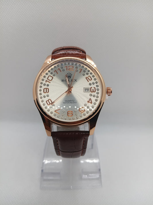 Premium White Dial Men’s Watch – Brown Leather Strap, Classic Luxury Design, Date Feature