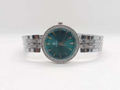 Elegant Silver Crystal Bracelet Watch – Aqua Dial