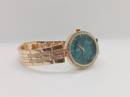 Royal Emerald Green Dial Women’s Watch with Golden Strap
