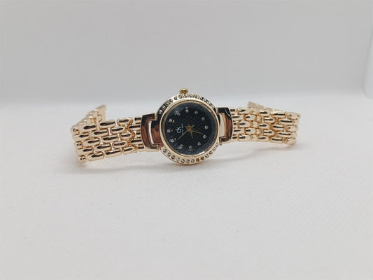 Ladies’ Gold Chain Watch with Black Dial