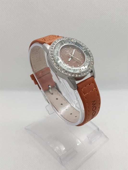 Brown Dial Stone Bezel Ladies Watch