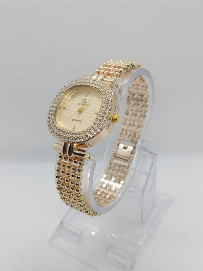 Elegant Champagne Gold Dial with Crystal Bezel